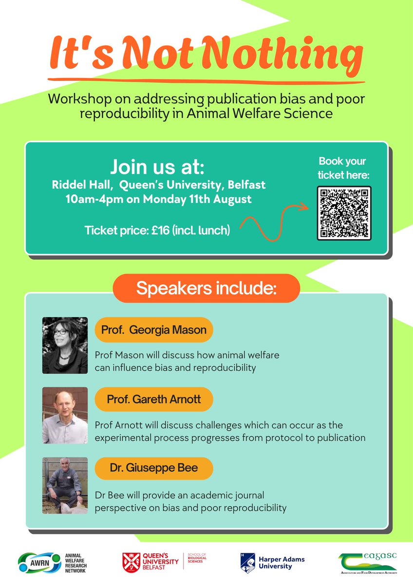 QUBbioscience's tweet image. EVENT 📣
"It's not nothing: Addressing Publication bias and poor reproducibility in animal welfare science" is an Animal Welfare Network funded workshop that will be taking place in Riddel Hall on 11th August (10am - 4pm).
Register here - qubuk.estore.flywire.com/products/its-n…