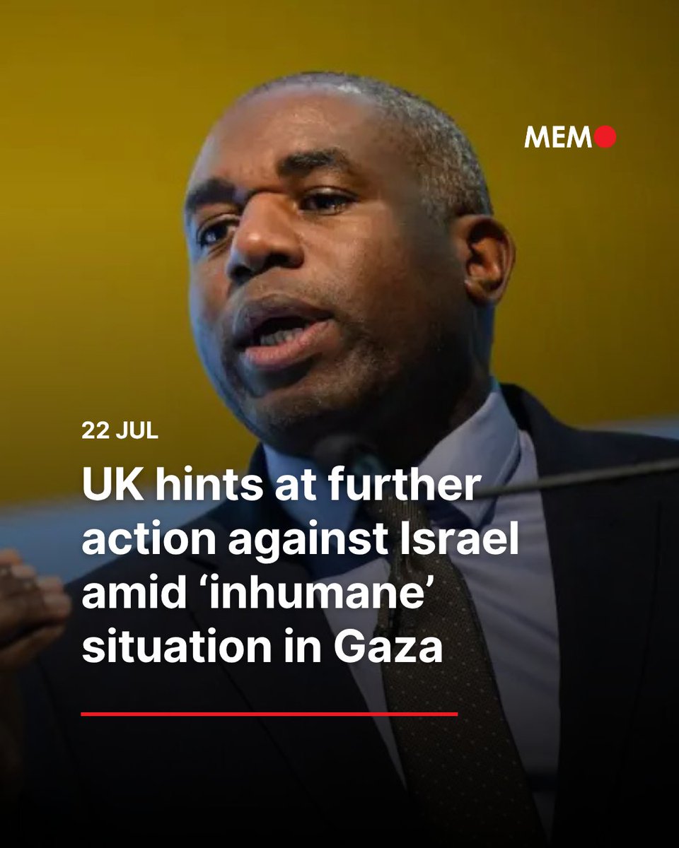 MiddleEastMnt's tweet image. The British foreign secretary warned on Tuesday that if a ceasefire in the Gaza Strip is not reached soon, further action against Israel could be taken.
Speaking to Sky News, David Lammy voiced concern about the worsening situation in the Gaza Strip, where 1,000 civilians have…