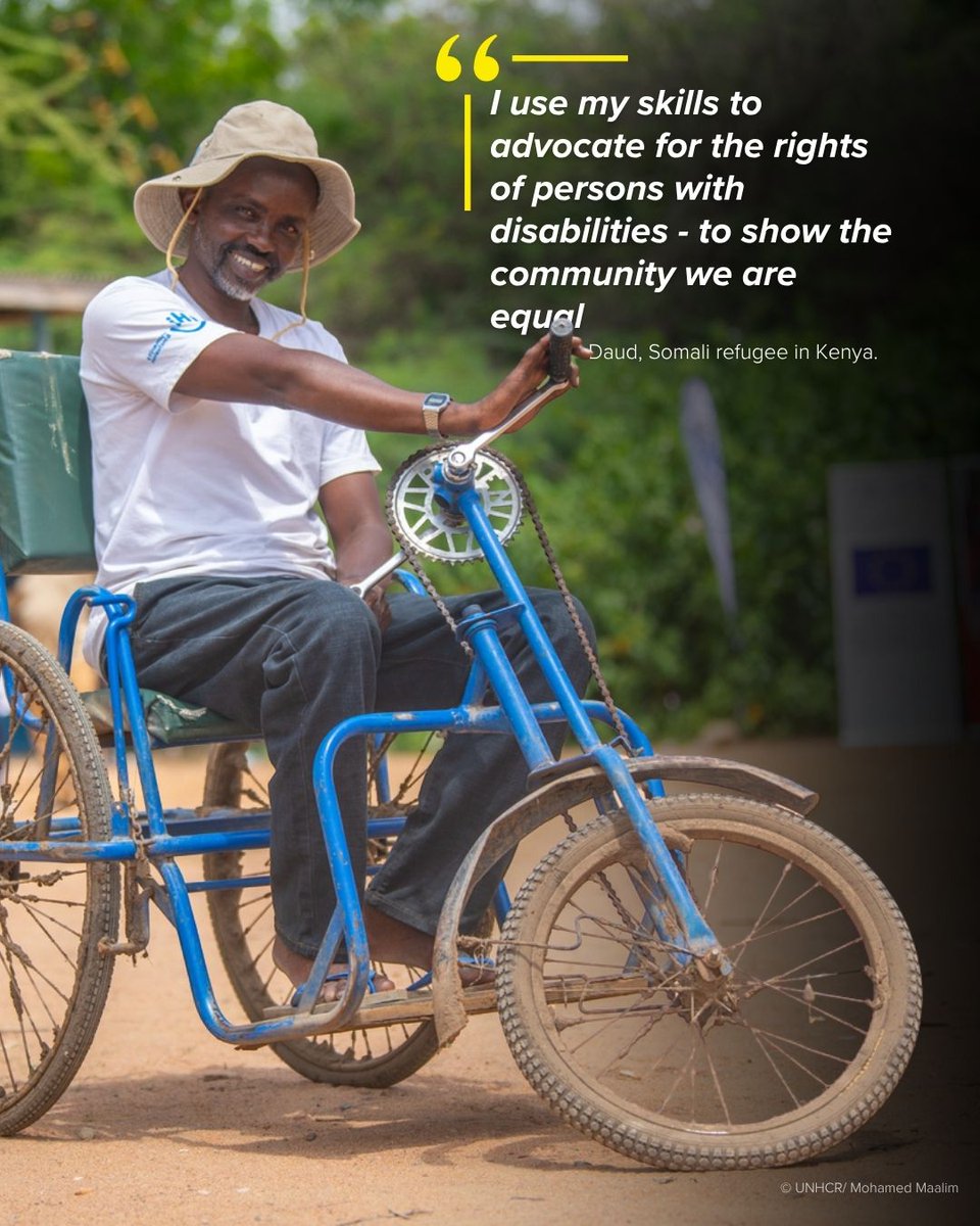 UNHCR_Kenya's tweet image. In Dadaab, Daud Kusow is changing how people see disability: with confidence, action, and a smile.