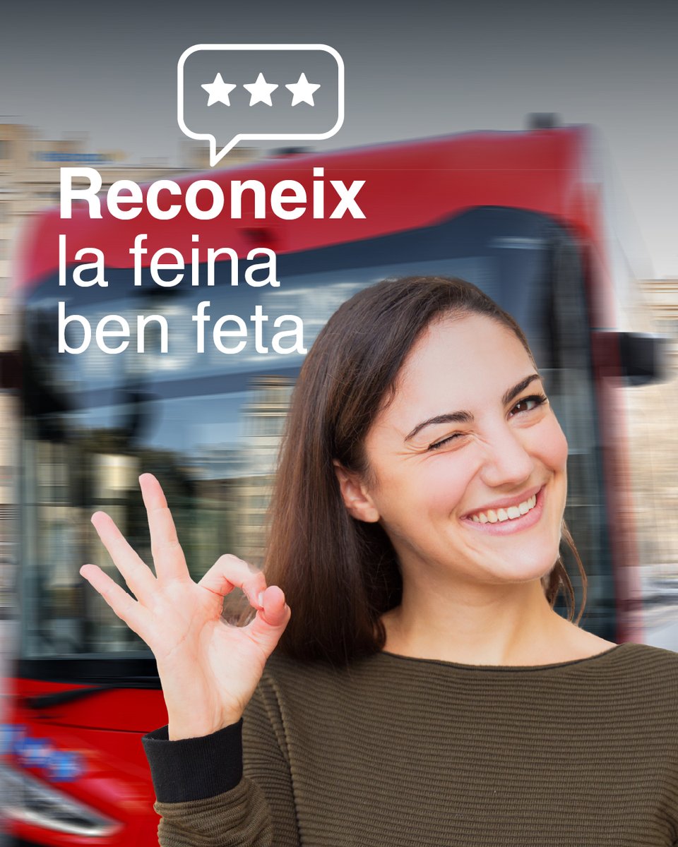 TMB_Barcelona's tweet image. 🚇🚍Un bon servei mereix ser reconegut 👏 Ara tens l’espai per fer-ho a la nostra pàgina web!
➡️ Deixa-hi el teu agraïment a les persones treballadores de TMB
Fem que es reconegui
📲 Fem que es reconegui ow.ly/5zlv50WceJP
