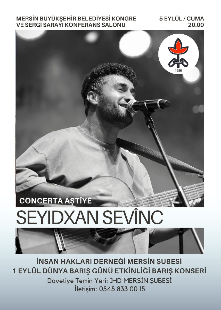 📢 1 Eylül Dünya Barış Günü kapsamında Seyidxan Sevinç konserinde buluşuyoruz! Siz değerli dostlarımızı MBB Kongre ve Sergi Sarayı'nda düzenlenecek olan konser etkinliğimizde aramızda görmekten mutluluk duyarız. 

⏰️ Tarih: 5 Eylül Cuma
📆 Saat: 19.00