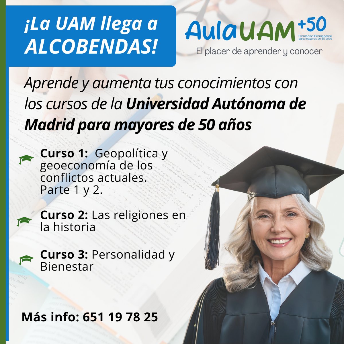fuam_uam's tweet image. ¿Tienes más de 50 años y ganas de seguir aprendiendo? ¡Descubre los cursos del Aula UAM+50!
🎓Clases presenciales
📍Alcobendas
📅 2 días a la semana
El placer de aprender, ahora más cerca de ti 👉 fuam.es/formacion-cat/…