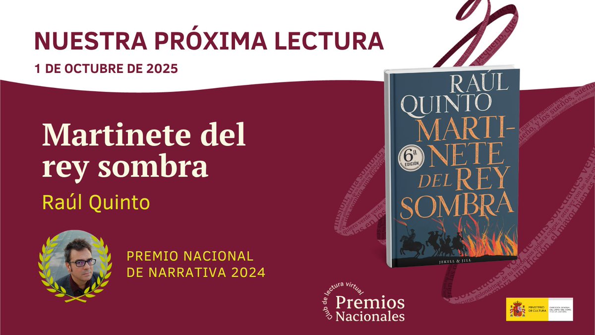 librolecturagob's tweet image. 🆕 Estamos muy emocionados por anunciaros la próxima #lectura del Club de Lectura Virtual de los Premios Nacionales del @culturagob: 'Martinete del rey sombra', de Raúl Quinto.
Ya podéis apuntaros ⬇️
…cturapremiosnacionales.cultura.gob.es/martinete-rey-…
Os explicamos algunas novedades del Club 👇🧵