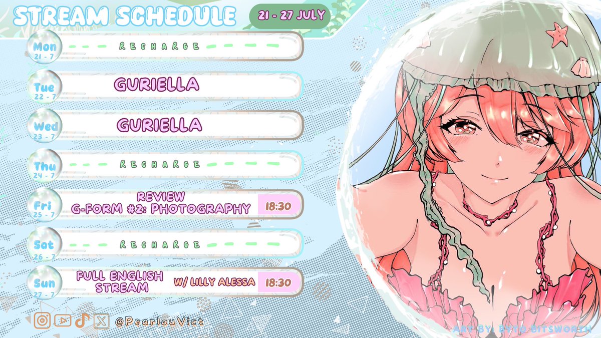 PearlouVict's tweet photo. Weekly scheduleeee gaisss⚡️⚡️
Hehe baru ada ditengah minggu 
Mohon muup 

Sooo yaaaa what’s on this weekkk
🪼 https://t.co/txkJ2rHckg

#pearlive #jadwalou #pearlouvict https://t.co/qw0YUqYExy