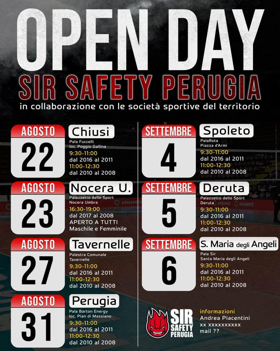 SIRVolleyPG's tweet image. 🏐 OPEN DAY‼️
🗓️ Il calendario completo degli Open Day in collaborazione con le società sportive del territorio.
😉 Vi aspettiamo numerosi!
#BlockDevils