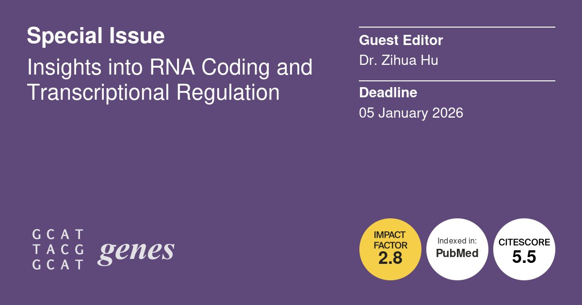 Genes_MDPI's tweet image. Dr. Zihua Hu from New York State Center of Excellence in Bioinformatics and Life Sciences is the Guest Editor of the Special Issue:
Insights into RNA Coding and Transcriptional Regulation
#RNA #ncRNA #lncRNA #miRNA #scRNA
Submit your research at:
mdpi.com/journal/genes/…