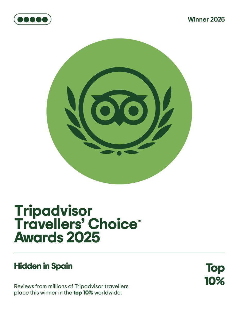 HiddeninSpain's tweet photo. Very proud of being awarded again by Tripadvisor in the 2025 Traveller's Choice Awards.

Thank u to each of my clients that shared their experience &amp; also to each of the travel agents that trusted Hidden in Spain for their client's trips. 

https://t.co/C9cGf6ZCsU https://t.co/UbabZ4FCF6