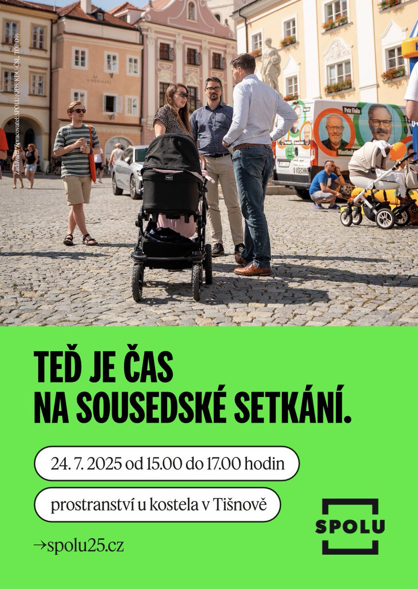 KareBorgSoucek's tweet image. SOUSEDSKÉ SETKÁNÍ V TIŠNOVĚS!
📅 Čt 25. 7. | 🕔 od 17:00 | 📍U kostela
Já + ministr Petr Hladík.
Popcorn, skákací hrad, pití.
Přijďte pokecat.
Těšíme se na vás, Tišnováci! 🤝