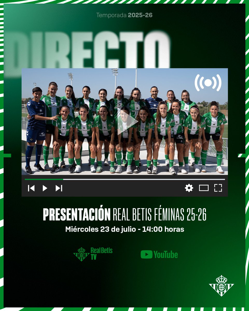 Real Betis Féminas (@realbetisfem) on Twitter photo ¡Sigue en DIRECTO la presentación oficial del Real Betis Féminas para la nueva temporada! 🚨💚
Hoy, a las 14:00 horas, por <a href="/RTVBetis/">Real Betis RTV</a> y nuestro canal de YouTube 📺⌚️
➡️ youtube.com/live/CzuDacN_I…
#BetisFéminas ¡Sigue en DIRECTO la presentación oficial del Real Betis Féminas para la nueva temporada! 🚨💚
Hoy, a las 14:00 horas, por <a href="/RTVBetis/">Real Betis RTV</a> y nuestro canal de YouTube 📺⌚️
➡️ youtube.com/live/CzuDacN_I…
#BetisFéminas