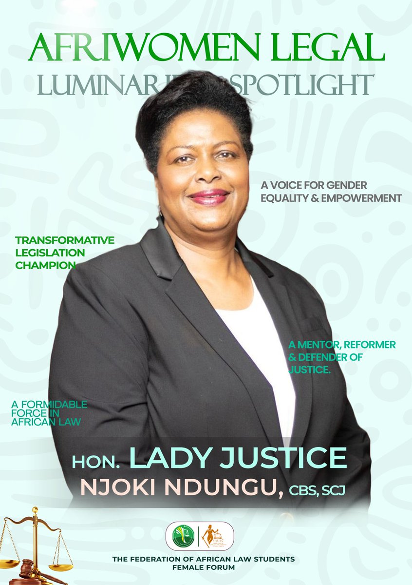 ra_nitsi's tweet photo. @NjokiNdungu_LJ THE FALAS FEMALE FORUM

Today, we shine the spotlight on HON. LADY JUSTICE NJOKI NDUNGU, CBS,SCJ a Judge of the Supreme Court of Kenya, known for the landmark Sexual Offences Act, 2006, popularly known as the “Njoki Law”. 

Instagram https://t.co/N7odgnUYm2 https://t.co/1izVucfrJG