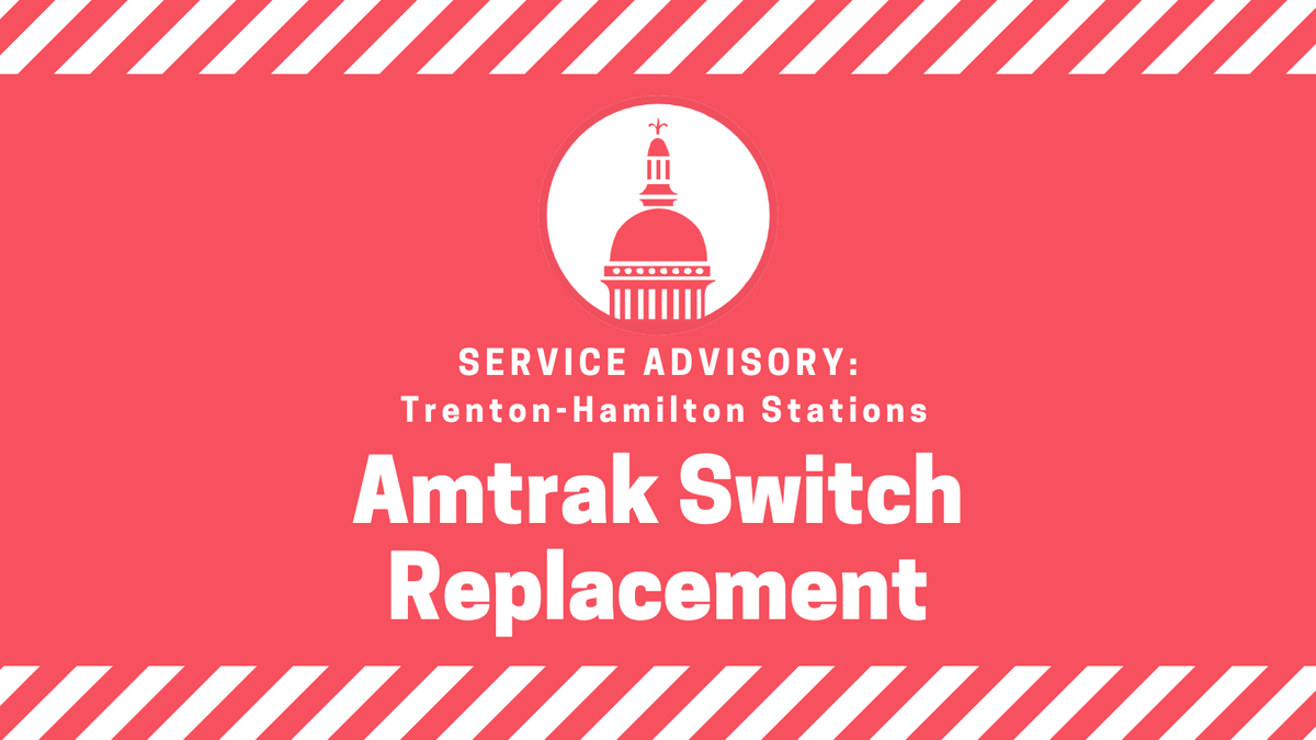 NJTRANSIT_NEC's tweet image. Beginning at approximately 8:00 PM July 18, through 5:00 AM on Wednesday, July 23, Amtrak switch replacement work between Trenton and Hamilton stations may result in delays of up to 15 minutes on all trains, especially during weekday morning peak periods.: njtransit.com/service-adviso…