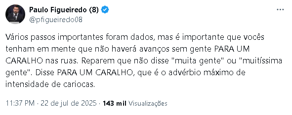 allandospanos's tweet image. Xiiiii... o discurso do Paulinho Tic-Tac já começou a mudar.
Agora ele diz que “não haverá avanços sem gente nas ruas”.
Será que vai rolar um:
“Vocês não foram pra rua, por isso não deu certo nosso grande plano suicida”
Os últimos que embarcaram nas ideias de guerra civil do…