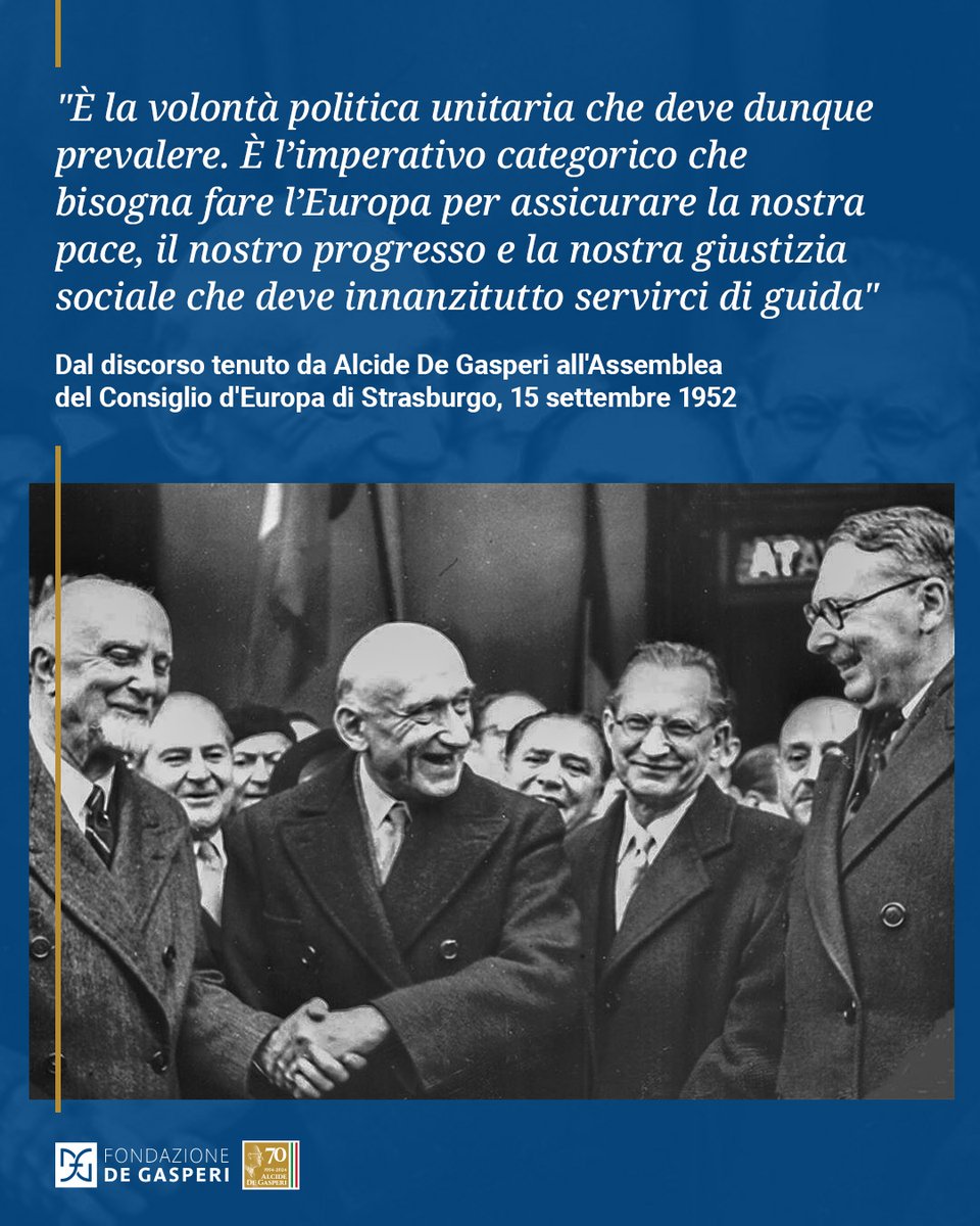 📅 23 luglio 1949: il Parlamento ratifica l'istituzione del Consiglio d'Europa <a href="/coe/">Council of Europe</a>: come lo definì Schuman, "il laboratorio in cui si prepara e si sperimenta la cooperazione europea".
🇪🇺 Nacque per tutelare i diritti umani e garantire la pace tra Paesi europei.

#DeGasperi70