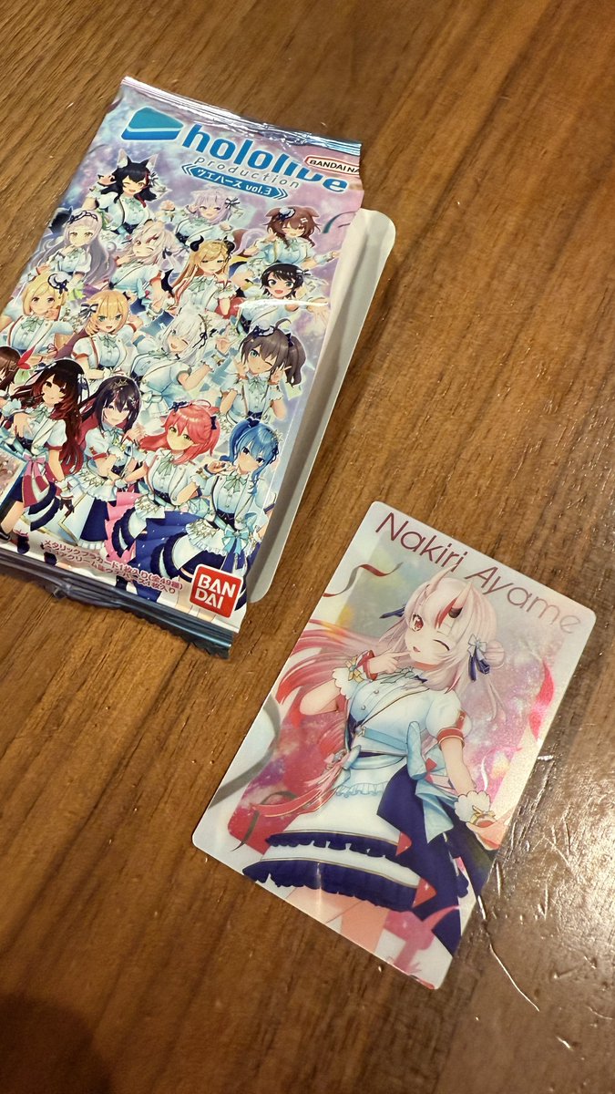 naokiendo_info's tweet image. コンビニで見かけたホロライブウエハース買ってみたら、一つ目で作曲させていただいた百鬼あやめさんが出て剛運見せつけていく
#剃れ剃れ音頭
#ひげ剃りとのコラボ曲
#俺は買えなかったひげ剃り