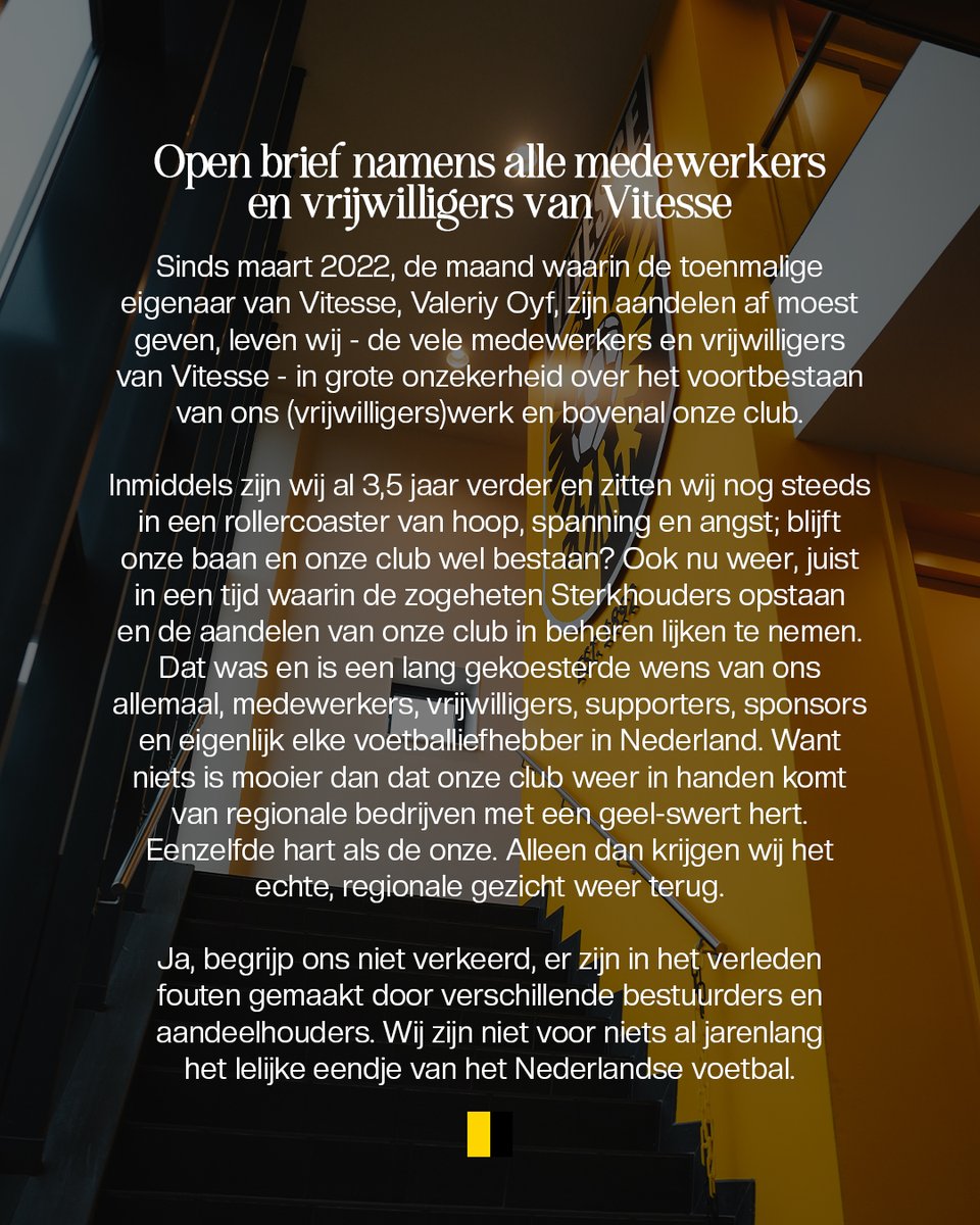 Getekend: Alle medewerkers en vrijwilligers van B.V. Vitesse. 💛🖤