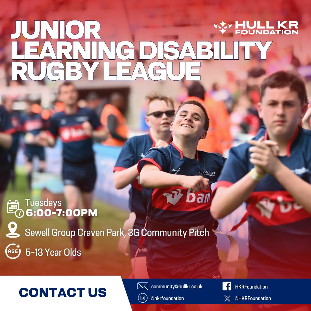 Hull KR Foundation (@hkrfoundation) on Twitter photo It is a week to go until our first junior learning disability rugby league session! 🙌
Starting on August 5th the sessions are aimed for 5-13 year olds! 🏉
Register your interest HERE 👉 tinyurl.com/mrk56sdh
#RobinsTogether❤️🤍 It is a week to go until our first junior learning disability rugby league session! 🙌
Starting on August 5th the sessions are aimed for 5-13 year olds! 🏉
Register your interest HERE 👉 tinyurl.com/mrk56sdh
#RobinsTogether❤️🤍