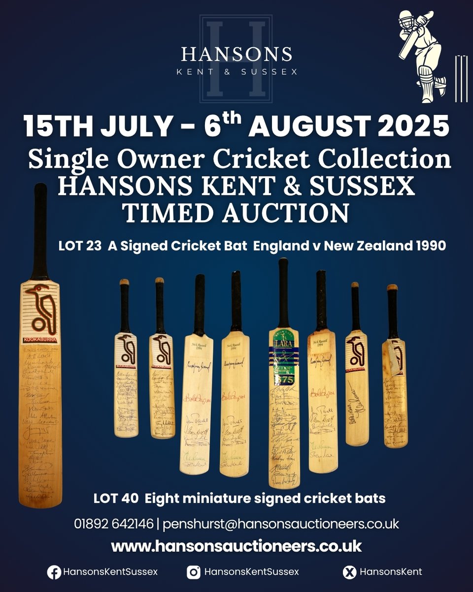 HansonsKent's tweet photo. A Single Owner Cricket Auction
https://t.co/7k5kEOXNfn
#cricket #cricketbat #grahamgooch #mattlamb #davidgower #angusfraser #RobinSmith #johnmorris #JohnMorris #ChrisLewis #chrislewis #eddiehemmings #alecstewart #DonBradman #cricketbats
@mrcharleshanson @hansons_auctioneers https://t.co/mZ0kTX9j5v