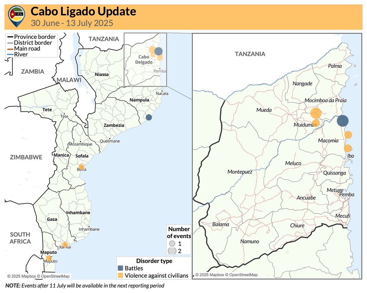 ACLEDINFO's tweet image. In #Mozambique’s Nampula province, police in Angoche claimed a group they identify as Naparama has been trying to usurp government control in the Aube area. On 11 July, police clashed with 7 members on Malipone island; 3 died, including one officer.
🔗caboligado.com/reports/cabo-l…