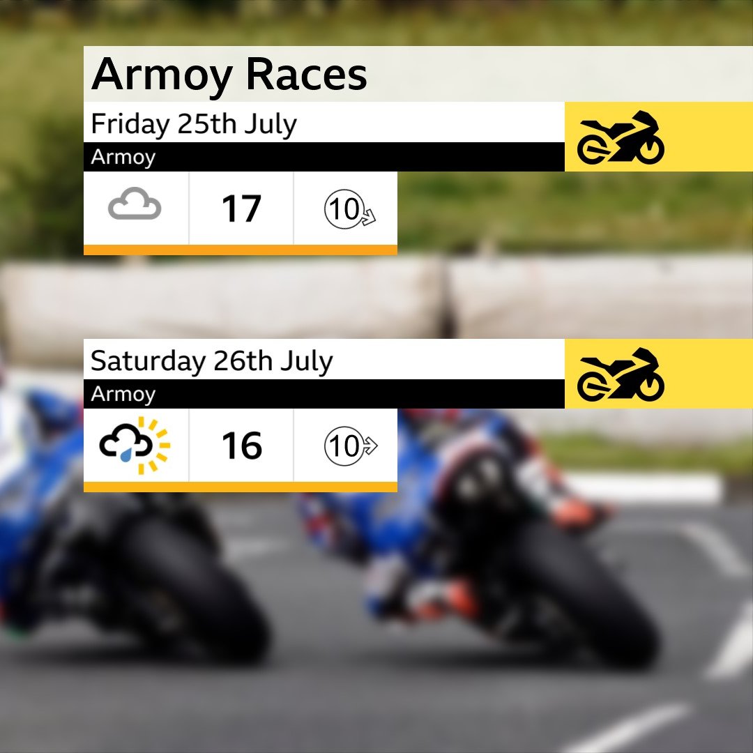 barrabest's tweet image. 🏍️ The Armoy Road Races fire up this Friday!
Mainly dry & cloudy — perfect for racing. ☁️🔥
Saturday: chance of the odd shower.
#ArmoyRoadRaces #RoadRacing #Armoy2025 🏁 @BBCSPORTNI