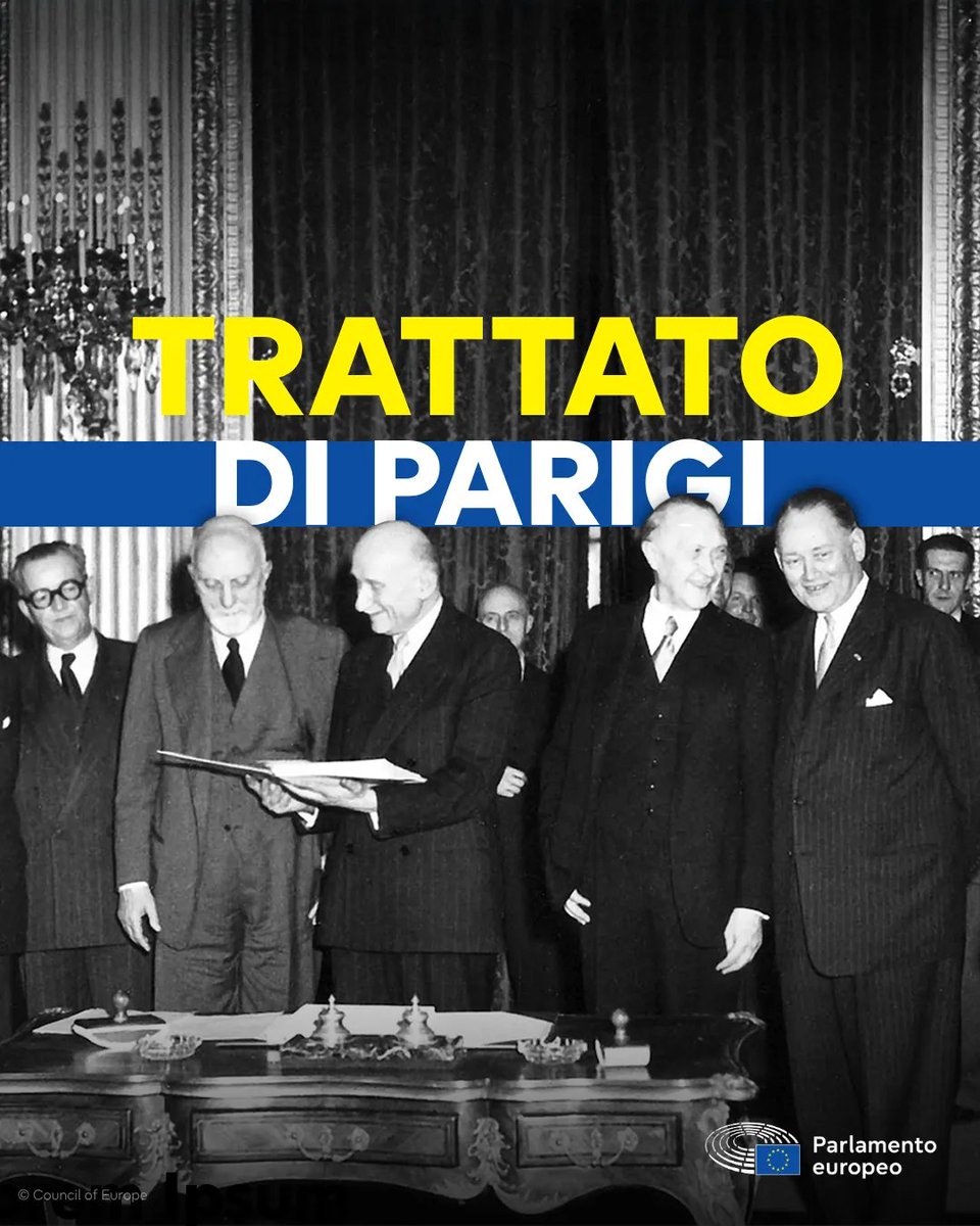 Europarl_IT's tweet image. 📜 73 anni fa entrava in vigore il Trattato di Parigi (1951).
Nasceva la Comunità del carbone e dell’acciaio: il primo passo verso l’attuale 🇪🇺UE.
Un’unione nata per legare le economie e costruire insieme un futuro di pace e cooperazione.
Di più ⬇️
🔗 europarl.europa.eu/about-parliame…