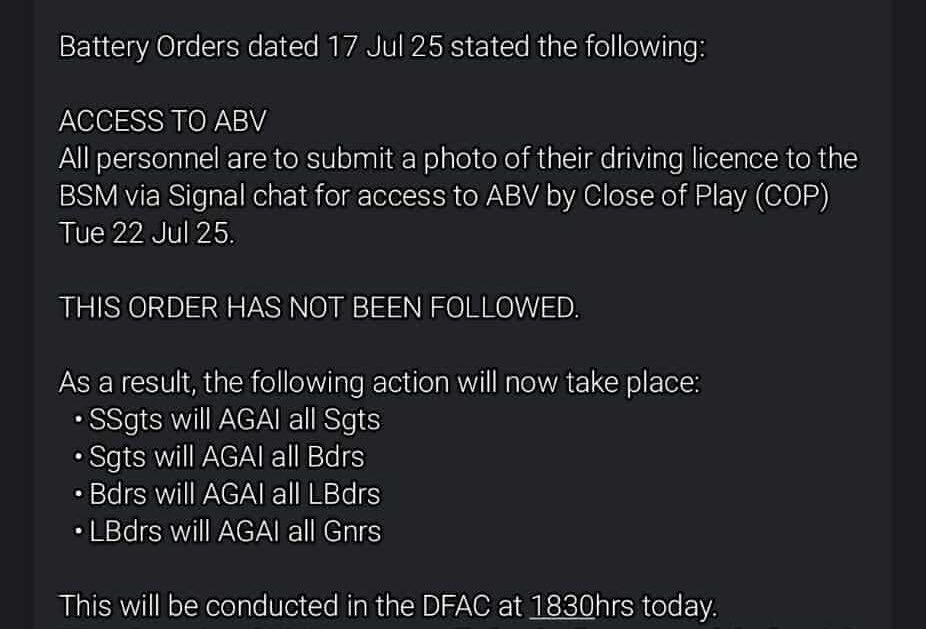 MilitaryBanter's tweet image. 12 Regiment RA T-Battery
Entire battery bar 1x pax failed to send picture of Drivers License whilst on your