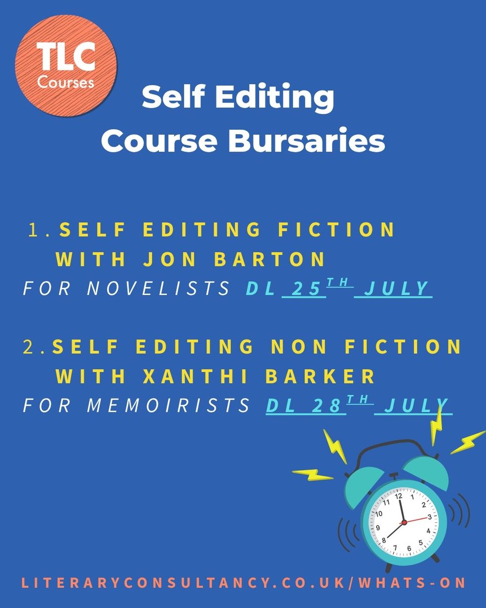 TLCUK's tweet image. Are you
🖊️writing a novel or memoir with ambitions to publish?

Do you
💸need financial assistance, but not sure you qualify for full subsidy?

We have 50% bursaries available for our September Self Editing courses. DEADLINES COMING UP! 

literaryconsultancy.co.uk/whats-on/