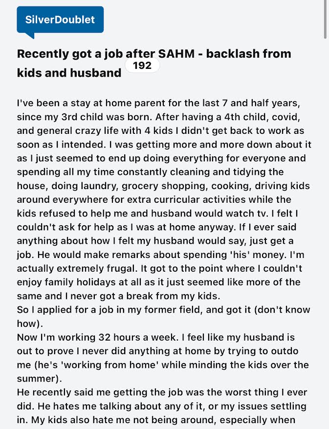 MumsnetTowers's tweet image. &apos;Should I just give up the job?&apos;

Read the thread: mumsnet.com/talk/sahp/5377…