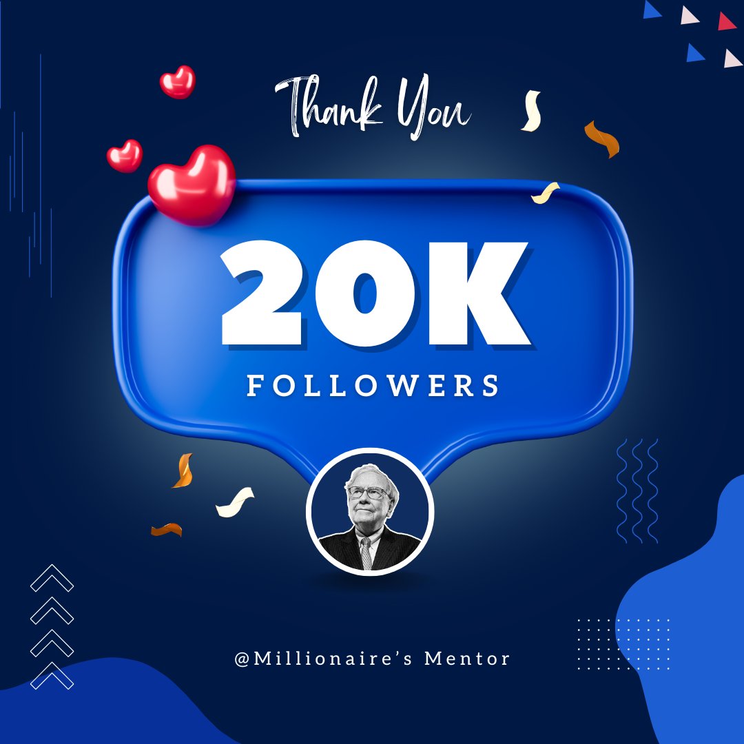 for_millionaire's tweet image. 20K strong! 🚀
Thank you for trusting me with your wealth and life journey.
The best is yet to come! 💰