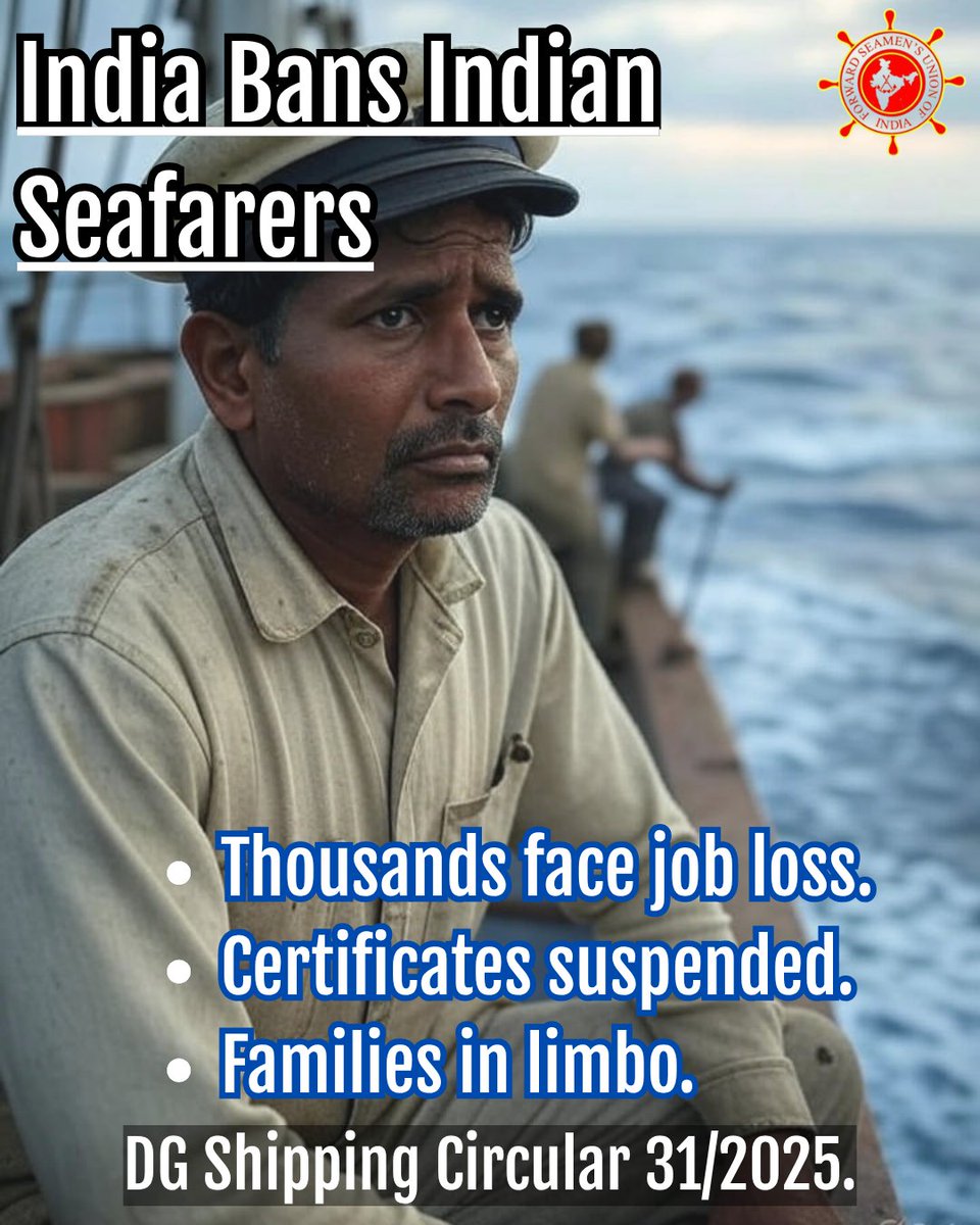 FsuiManoj's tweet image. When the U.S. deports Filipino seafarers, it’s global news.
But when Indian seafarers are banned under Circular 31/2025—silently—who speaks for them?
✖️ Broken livelihoods
✖️ Blacklisted workers
✖️ Silenced voices
#StopCircular31 #SeafarersDeserveBetter #FSUI #SeafarerRights