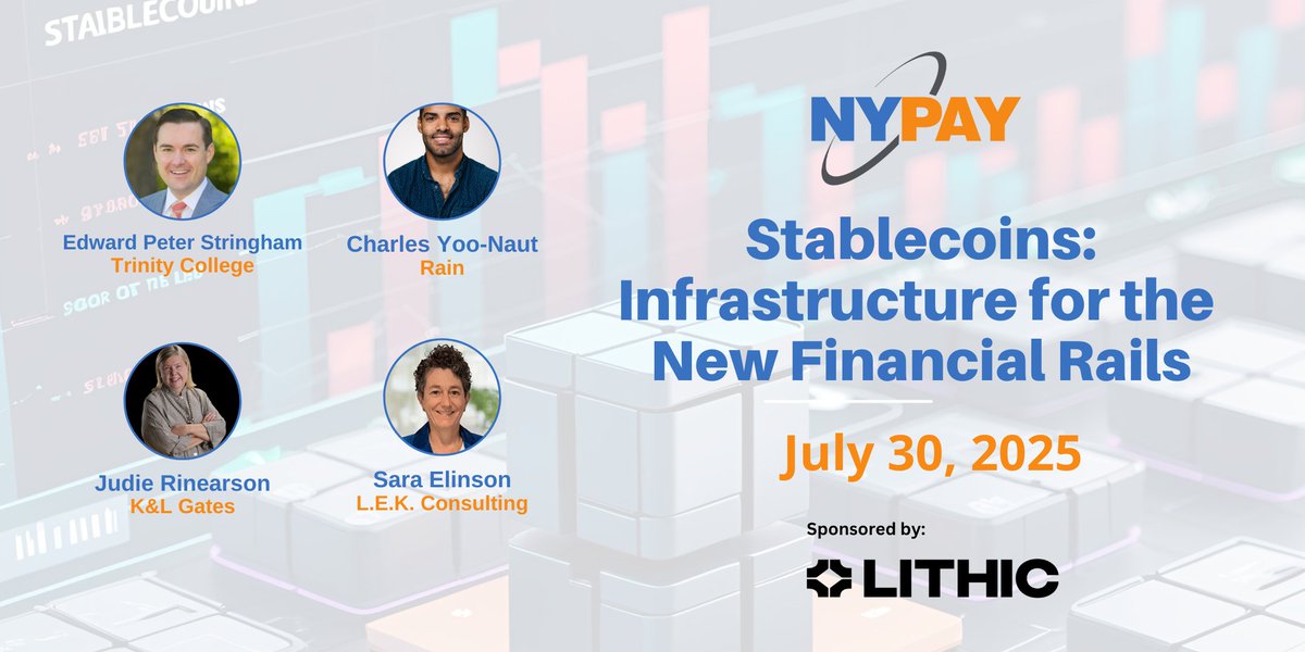 NYPAYGROUP's tweet image. Blockchain meets money: the future is almost here.
Speaking:
Judie Rinearson, @KLGates
Charles Yoo-Naut, Rain
@SaraElinson, L.E.K. Consulting
Edward Peter Stringham, Trinity College
Sponsored by @lithic
t.ly/uwRcH
#NYPAY #payments #fintech #stablecoins