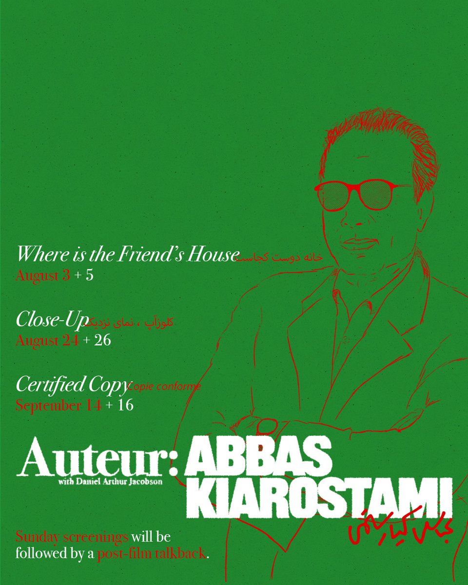 KanKanCinema's tweet image. "Kiarostami represents the highest level of artistry in the cinema" –Martin Scorsese
Join Kan-Kan Artistic Director Daniel Arthur Jacobson thru Aug. + Sept. for the next installment of our Auteur Series, a deep dive into selected works of Abbas Kirarostami.
🔗 in bio