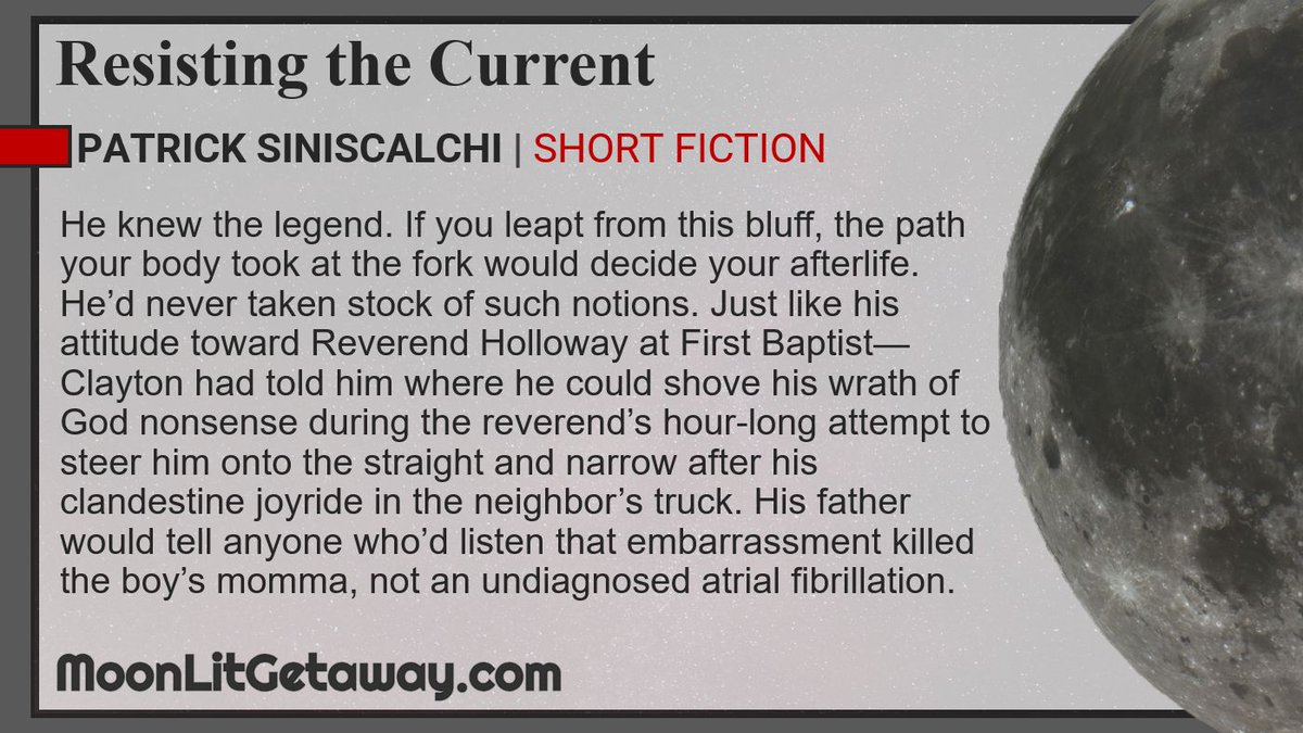 MGLiterary's tweet image. "Resisting the Current" by Patrick Siniscalchi
Read the full short story on MoonLit Getaway: buff.ly/5ZfDMi9
#WritingCommunity #ReadingCommunity #5amWritersClub #WritersLift #Fiction #LitMag #OpenForSubmissions #MoonLitGetaway