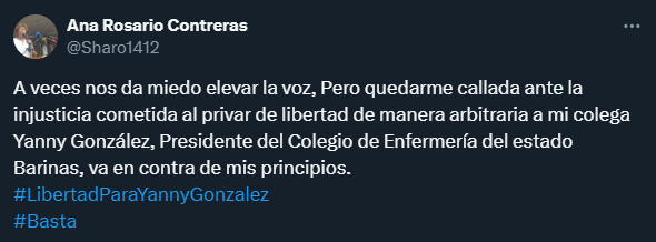 eldiario's tweet image. #23Jul | Ana Rosario Contreras (@Sharo1412), presidenta del Colegio de Enfermería del Distrito Capital, repudió la detención reportada la noche del #22Jul de Yanny González, presidenta del Colegio de Enfermería del estado Barinas.
"A veces nos da miedo elevar la voz, pero…
