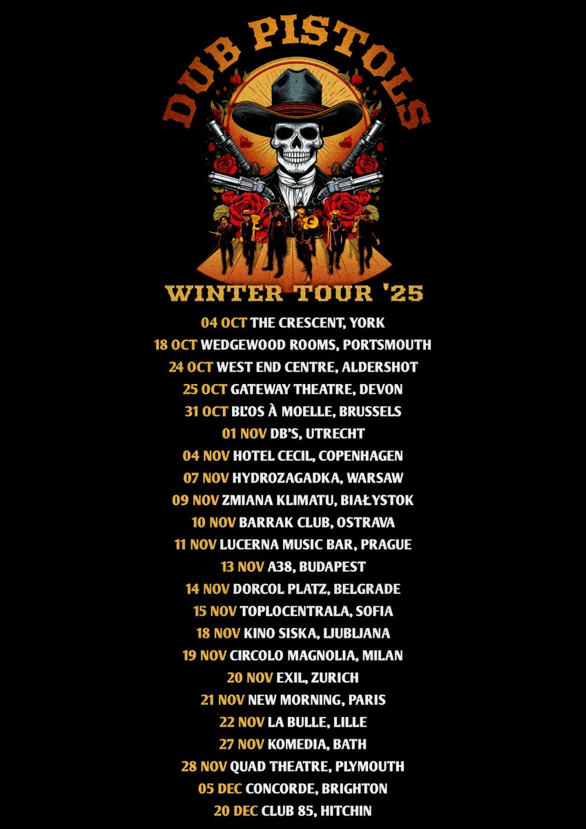 dubpistols's tweet image. This winter we are only doing a handful of UK shows before heading out around Europe
All the dates are selling very well so if you want to join us at a show don't hang around check our website for ticket details.
4th Oct York, The Crescent Community Venue
18th Oct Portsmouth,…