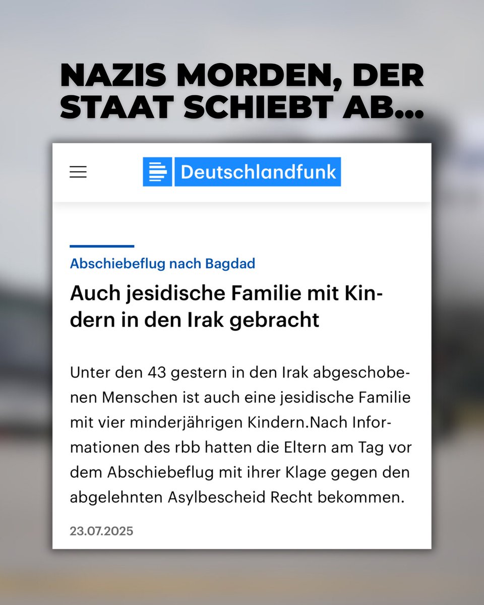 __maxnum__'s tweet image. Gestern wurde eine jesidische Familie mit vier kleinen Kindern nach Bagdad abgeschoben. Obwohl die Eltern vor Gericht Recht bekommen haben. Wir reden hier von Menschen, die einst vor dem Genozid des IS geflohen sind und die jetzt sehenden Auges wieder in Gefahr gebracht werden…