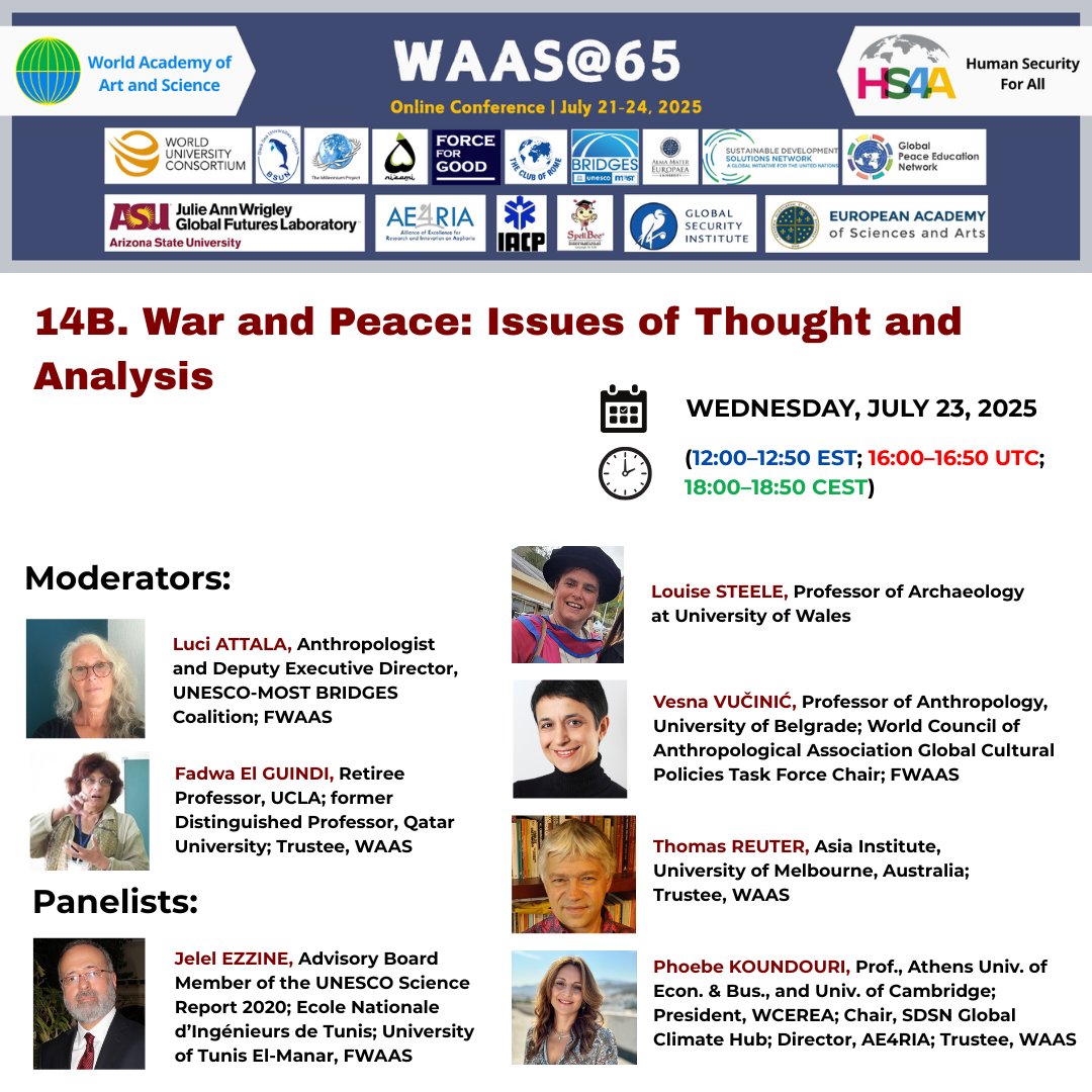 _WAAS_'s tweet image. ⏳ 1 hour to go!
Get ready for Day 3 of the WAAS@65 Conference 🌍
📅 Wednesday, July 23, 2025
🕗 8:00–8:50 EST | 12:00–12:50 UTC | 14:00–14:50 CEST
📌 Join us live:
👉 Parallel A Sessions: us02web.zoom.us/j/81669791341
👉 For All Parallel B Sessions: us06web.zoom.us/j/83711354801