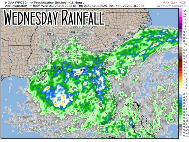 tropicalupdate's tweet image. Wednesday rainfall expected here for the SE. Juice working west. Upper Gulf western Gulf gets some towards the end of the week. www.spaghettimodels.colm