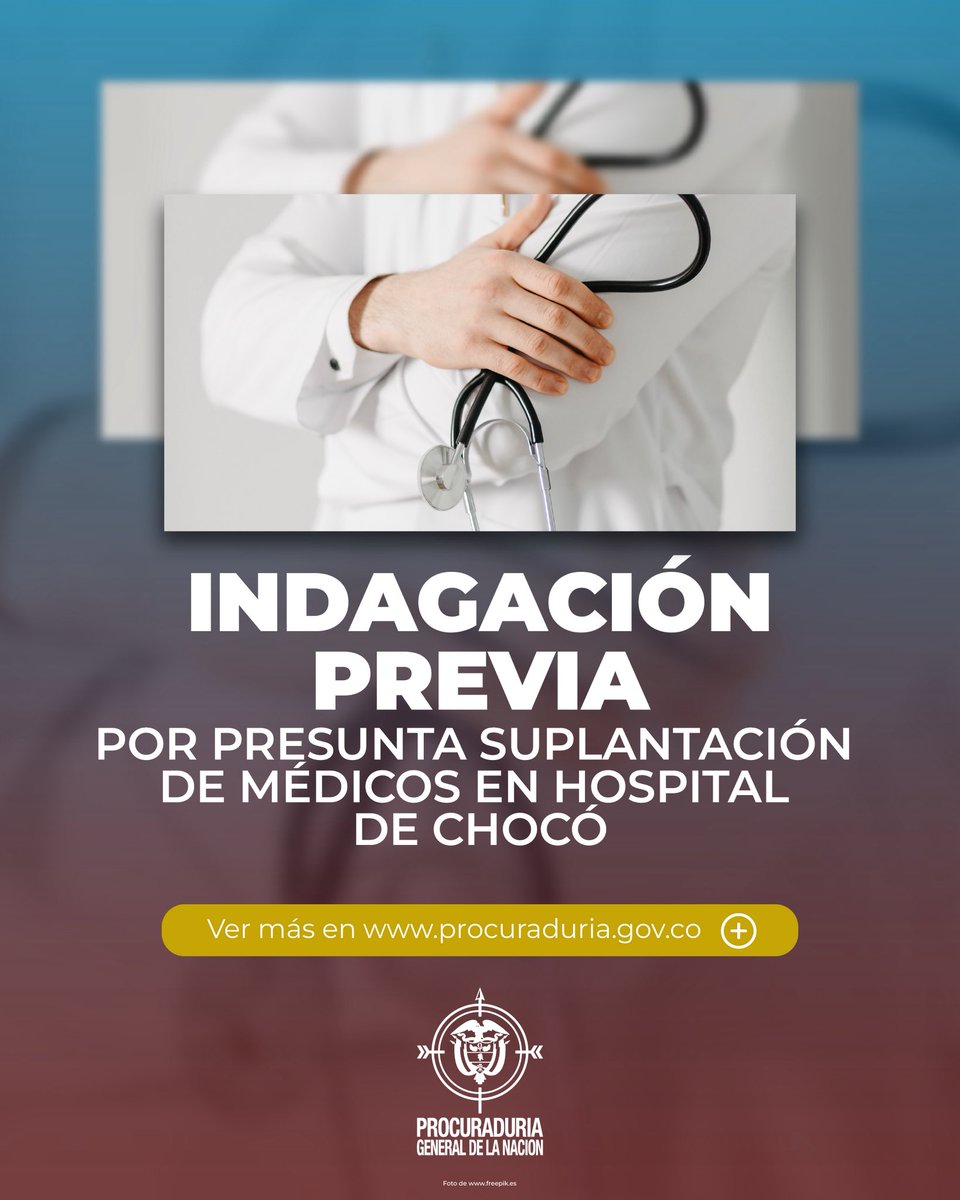 La <a href="/PGN_COL/">Procuraduría General de la Nación</a> abrió indagación a funcionarios por determinar del Hospital San Francisco de Asís Nueva ESE, por la presunta suplantación médica al atender pacientes y registrar la prestación de sus servicios con nombres de otras personas.

👉 lc.cx/UapIMk