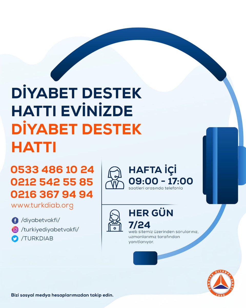 Diyabet Destek Hattı hizmetinizde.

Diyabet Vakfı olarak sizlere 7/24 destek olabilmek için özel bir danışma hattı kurduk. Merak ettiğiniz sorular varsa, uzmanlarımıza telefon üzerinden sorabilir veya web sitemiz üzerinden danışabilirsiniz.