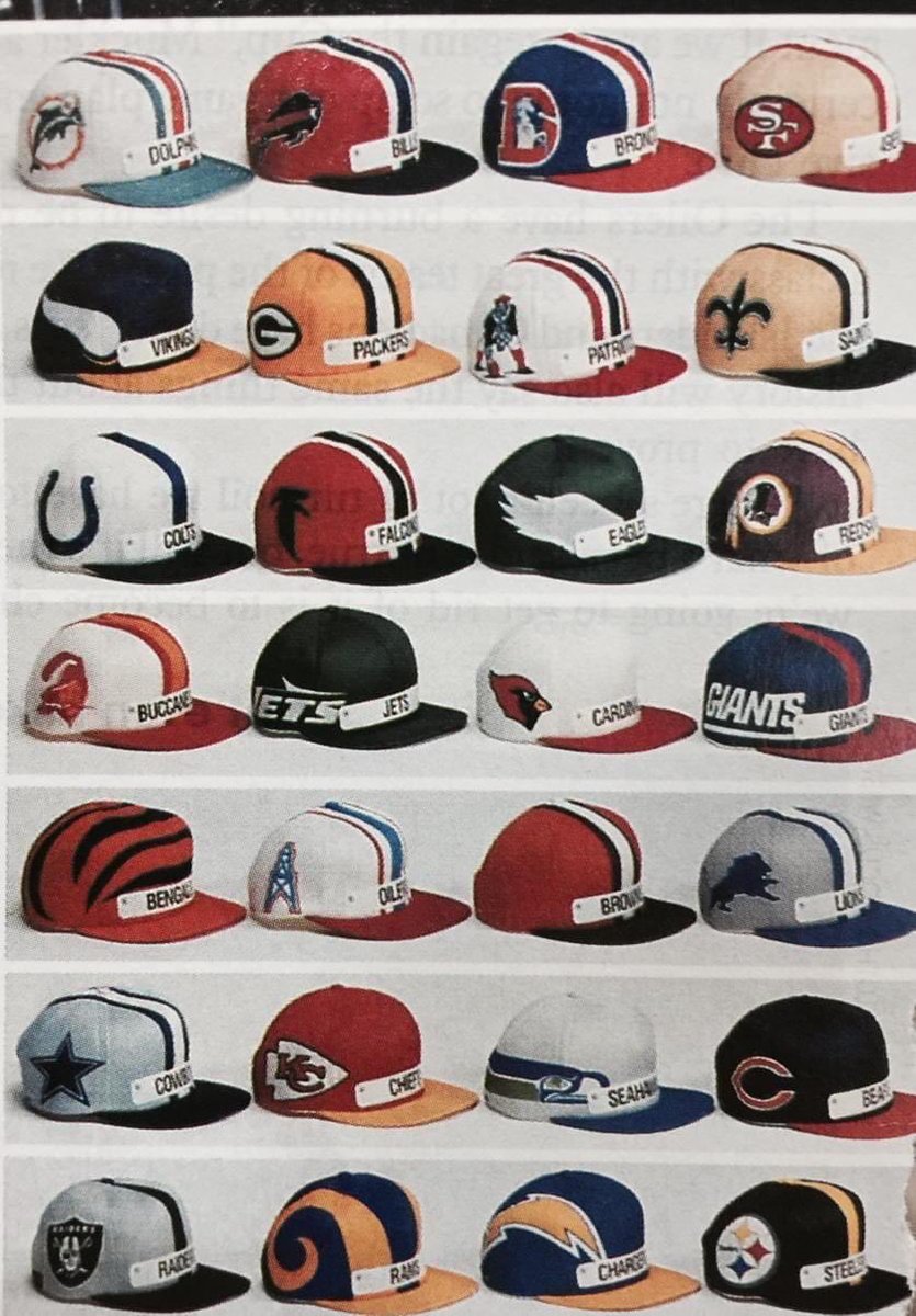 GridironMarvel's tweet image. Back in the #70s and #80s these #NFL lids were the height of football nerd fashion….