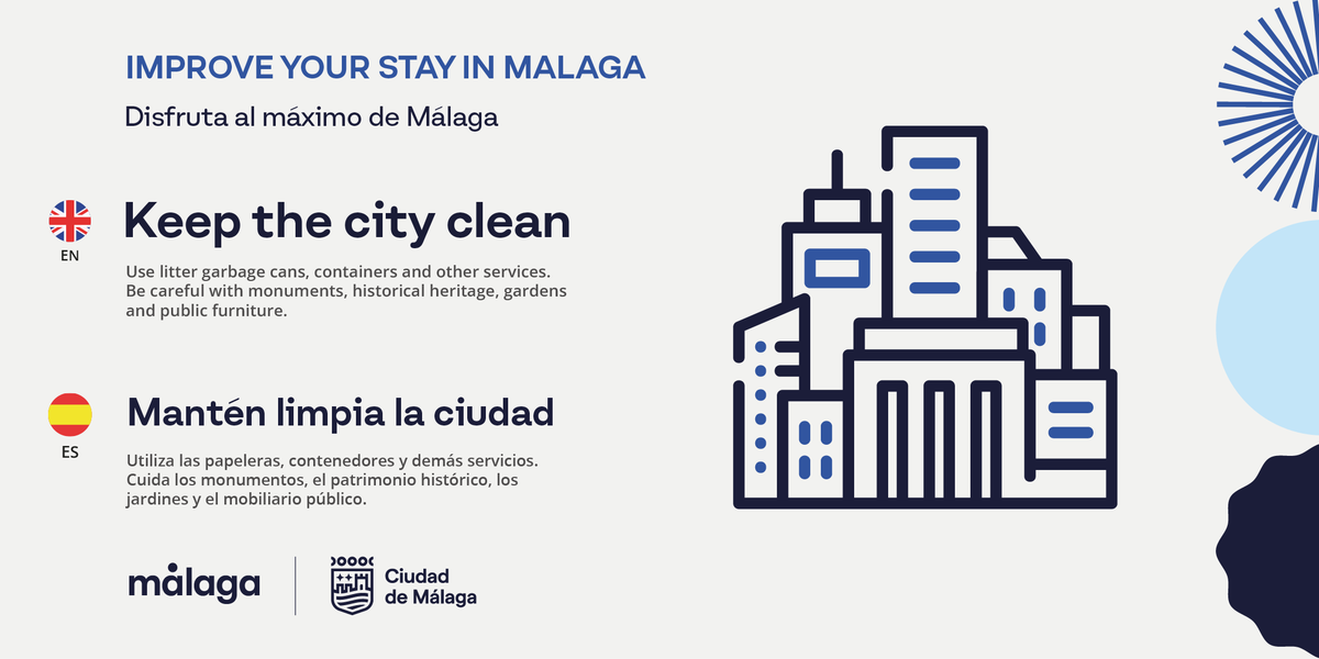 turismodemalaga's tweet image. ¡Disfruta al máximo de Málaga!

🗑️Mantén limpia la ciudad
👕Viste de forma completa
🚶 Las aceras son para los peatones
🔇No te hagas notar 

¡Gracias!