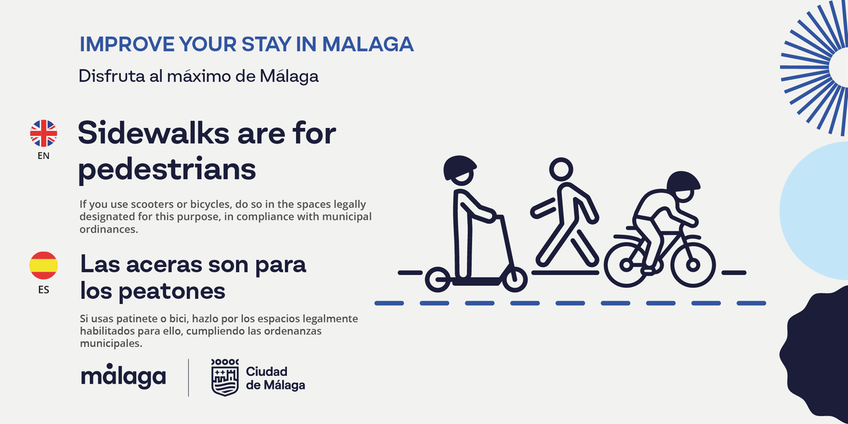 turismodemalaga's tweet image. ¡Disfruta al máximo de Málaga!

🗑️Mantén limpia la ciudad
👕Viste de forma completa
🚶 Las aceras son para los peatones
🔇No te hagas notar 

¡Gracias!