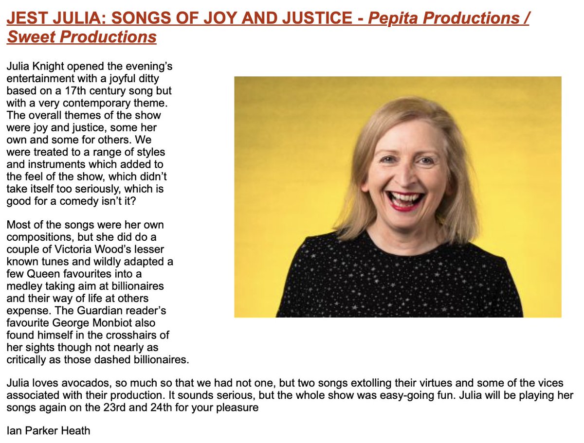 Underground Venues (@underthefringe) on Twitter photo A brilliant <a href="/buxtonfringe/">Buxton Fringe</a> review for JEST JULIA: SONGS OF JOY AND JUSTICE from <a href="/sweet_prods/">Sweet Productions</a>. 2 more chances to catch this great show TONIGHT and TOMORROW (Thursday 24th) 8:30pm - And you can also see Julia in tonight's Late Night Dirty Scrabble! 2025.underthefringe.com/shows/jest-jul… A brilliant <a href="/buxtonfringe/">Buxton Fringe</a> review for JEST JULIA: SONGS OF JOY AND JUSTICE from <a href="/sweet_prods/">Sweet Productions</a>. 2 more chances to catch this great show TONIGHT and TOMORROW (Thursday 24th) 8:30pm - And you can also see Julia in tonight's Late Night Dirty Scrabble! 2025.underthefringe.com/shows/jest-jul…