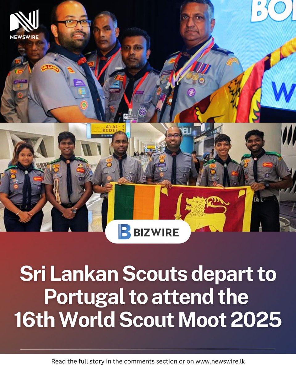 NewsWireLK's tweet image. Bizwire: A 7 member contingent of Sri Lankan Scouts left the country yesterday to attend the 16th World Scout Moot 2025 to be held in Portugal from 23rd July to 3rd August 2025.
D: newswire.lk/ny4c