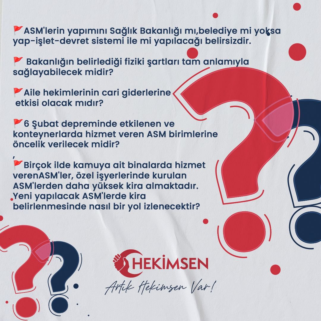 TBMM Genel Kurulu’nda 14. Madde olarak kabul edilerek yasalaşan, parklarda Aile Sağlığı Merkezi yapımına izin veren düzenleme konusunda memnuniyet verici olarak kabul etmek ile beraber, Hekimsen olarak bazı çekincelerimiz de mevcuttur.
🚩ASM'lerin yapımını Sağlık Bakanlığı