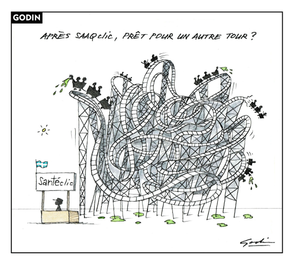 LeDevoir's tweet image. Le regard de notre caricaturiste Godin sur l'actualité du 23 juillet 2025 👉bit.ly/4m0YI5T
