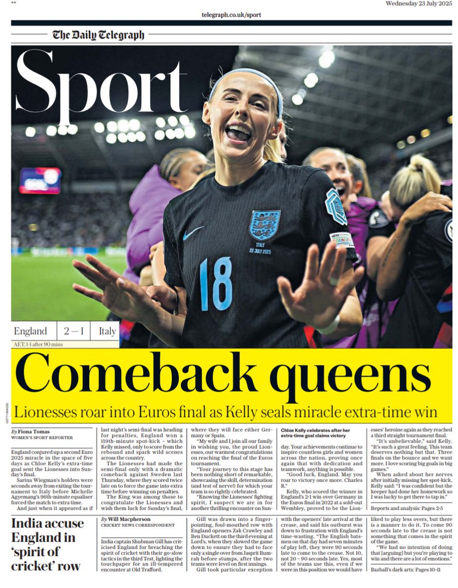 👑👑👑👑👑👑

 Today's <a href="/TelegraphSport/">Telegraph Sport</a>