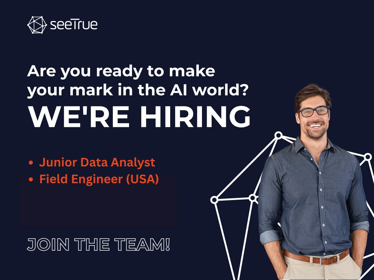 Join SeeTrue!
Field Engineer (USA): employer.dueto.io/position/1451/…
More jobs: seetrue.ai/careers/
#WeAreHiring #JoinOurTeam #Careers #SeeTrue #WorkWithUs