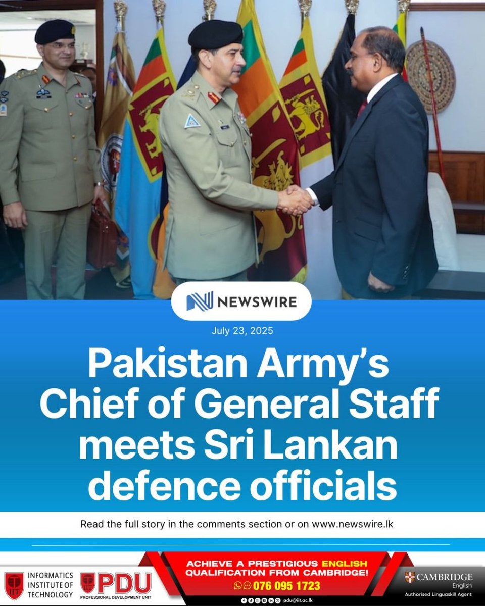NewsWireLK's tweet image. Pakistan Army’s Chief of General Staff Lt. Gen. Syed Aamer Raza met with Sri Lanka’s defence leaders to strengthen bilateral military ties, focusing on training, disaster response, and regional security.
D: newswire.lk/qaev