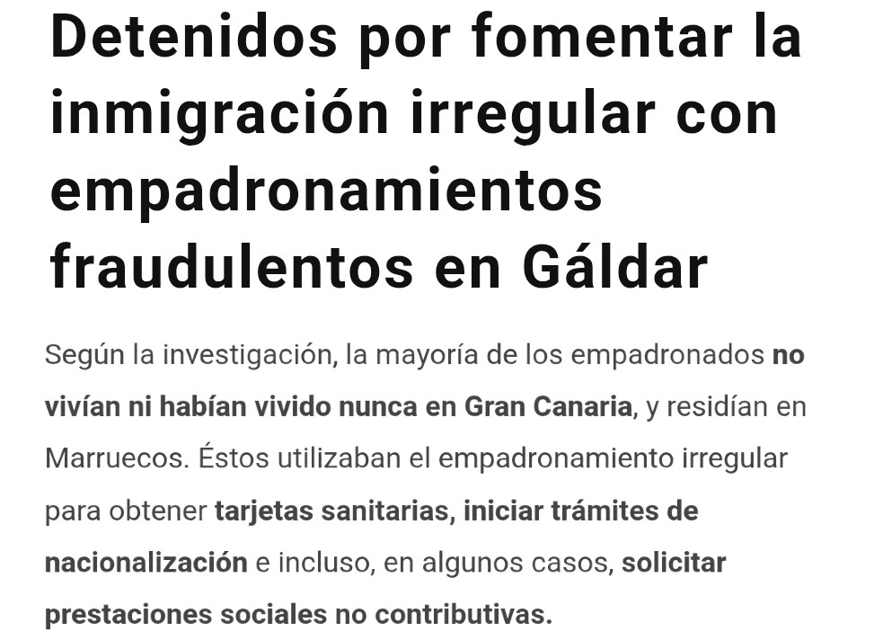 CanarioToday's tweet image. ⚠️ #GranCanaria | Siguen los empadronamientos fraudulentos a manos de marroquíes para que otros vengan y se aprovechen del sistema sanitario público, ayudas sociales e incluso tramitar la nacionalización.
➡️ Un total de 36 marroquíes se habrían beneficiado de la trama.